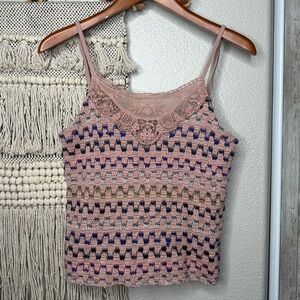 Free People Pink Crochet Knit Top